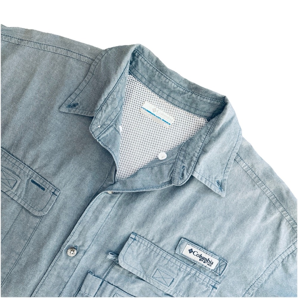 Columbia PFG Men's Blue Omni-Shade Cotton Long Sleeve Button-Down Shirt Size M - Picture 5 of 9